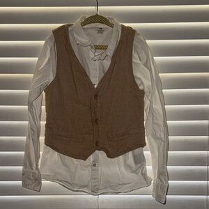 Boys H&Tan Button-Up Vest with White Shirt and matching linen pants